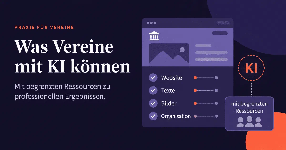 Titelgrafik: Was Vereine mit KI können – mit begrenzten Ressourcen zu professionellen Ergebnissen